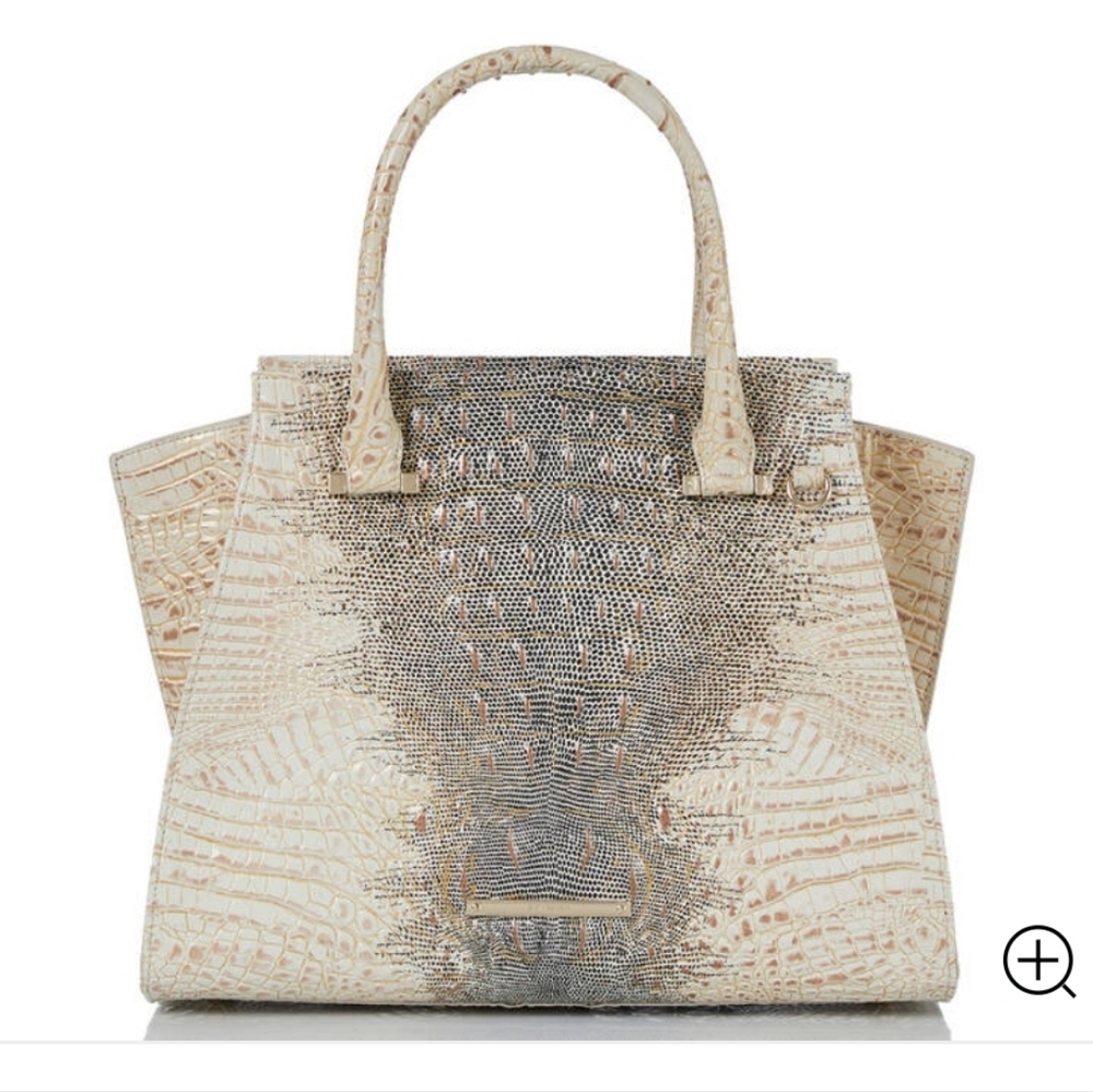 NWT BRAHMIN PRISCILLA SATCHEL in Ivory Iguana